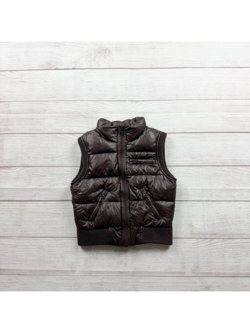 Old Navy Girls Brown Quilted Puffer Vest Pink Lining Full Zip Lightweight S